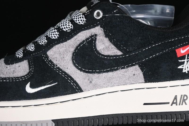 Nike Air Force 1 '07 Low Stussy Collaboration Black Grey Outsole Low-Top Casual Sneakers - SJ6698-017