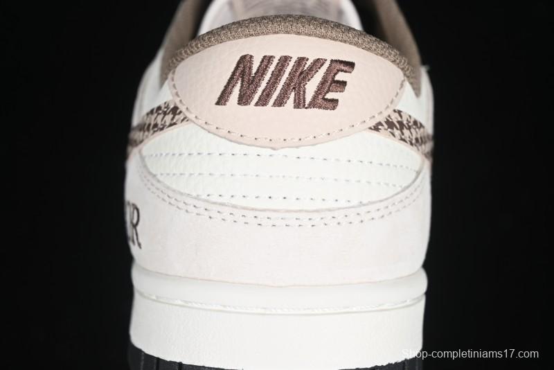Nike SB Dunk Low Dior Collaboration Cream Coffee Floral Swoosh Anniversary Custom Low-Top Casual Sneakers - DJ2024-097