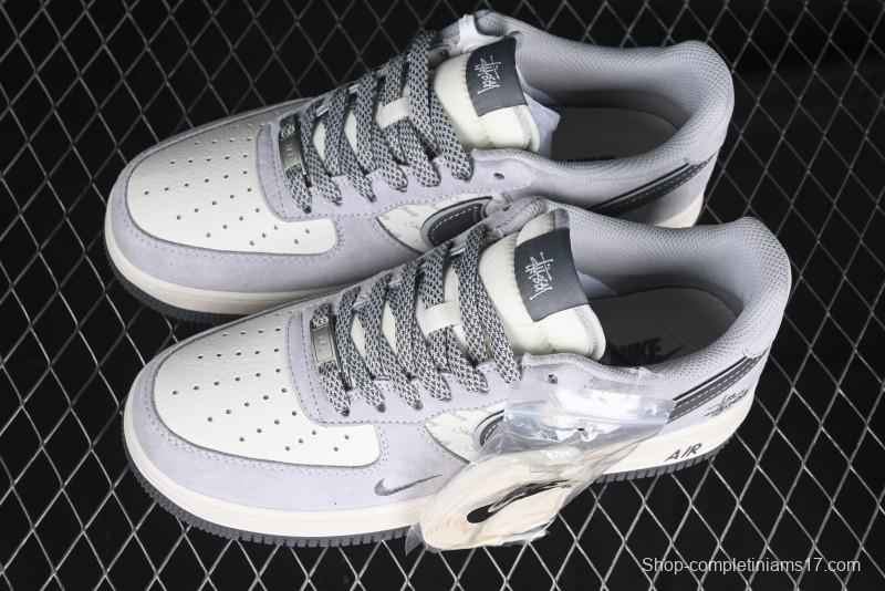 Nike Air Force 1 '07 Low Stussy Collaboration - Pig Grey Swoosh Low-Top Casual Sneakers - XZ3318-066