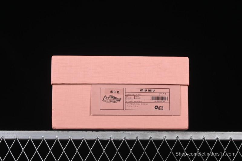 Miu Miu Suede Round Toe Lace-Up Women's Low-Top Casual Shoes in Beige - 99D4