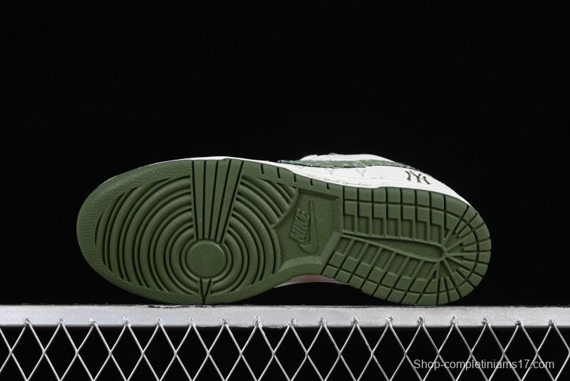 Nike SB Dunk Low MLB Collaboration - Green Denim Anniversary Custom Low-Top Casual Skate Shoes - DQ1098-345