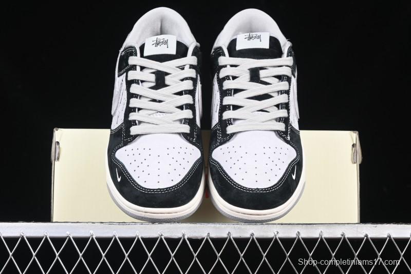 Nike SB Dunk Low Stussy Collaboration - Black Grey Pig Leather Anniversary Custom Edition Low-Top Casual Sneakers - XX3168-008