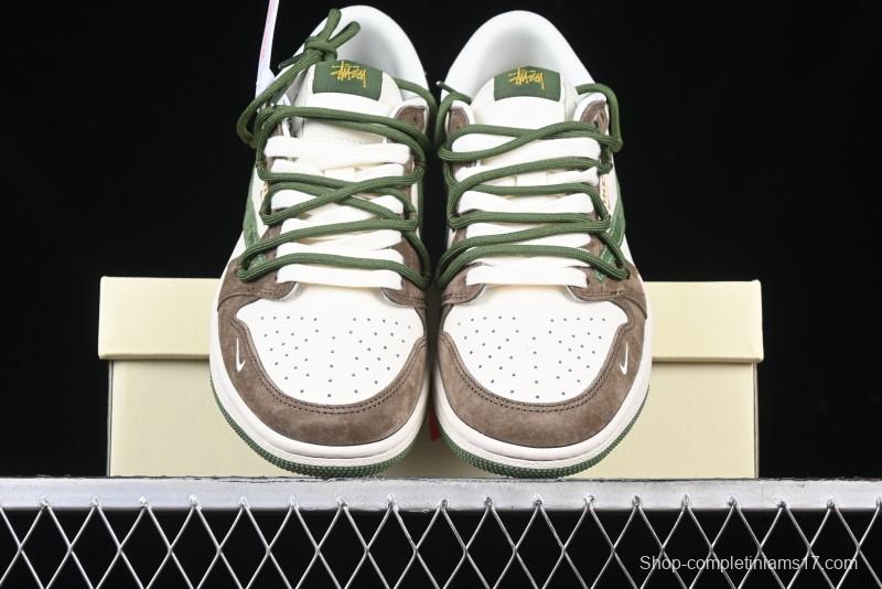 Nike Travis Scott x Fragment Design x Air Jordan 1 Low OG SP AJ1 Stussy Collaboration Suede Green Low Top Casual Sneakers - XS3186-202