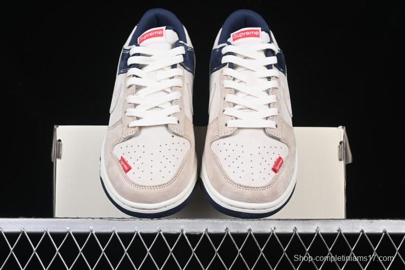 Nike SB Dunk Low Supreme Collaboration - Two-Tone White Swoosh Anniversary Customized Low-Top Casual Skate Shoes - DJ2024-045