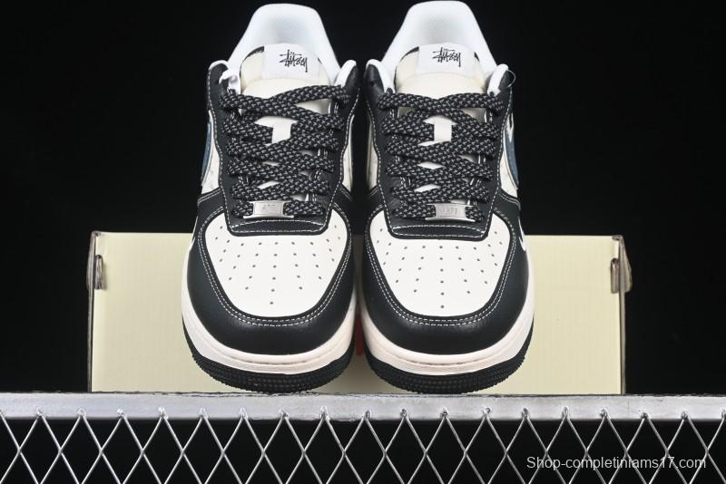 Nike Air Force 1 '07 Low Stussy Collaboration Grey Blue Black Leather Low-Top Casual Sneakers - XZ6188-199