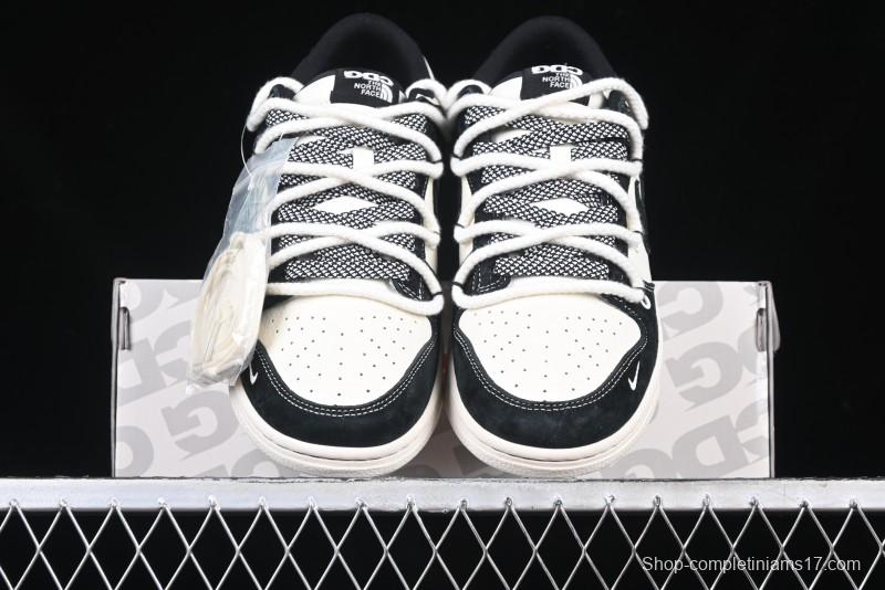 Nike SB Dunk Low The North Face x Supreme Anniversary Edition Customized Lace-Up Black White Black Swoosh Casual Skate Shoes - YX5066-227