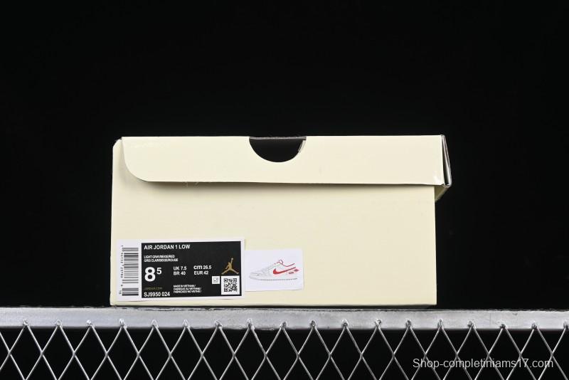 Nike Air Jordan 1 Low AJ1 Supreme Collaboration - White Grey Red Swoosh Retro Basketball Shoes - SJ9950-024