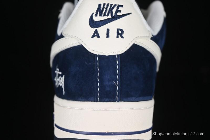 Nike Air Force 1 '07 Low Stussy Collaboration Dark Blue Suede White Swoosh Low-Top Casual Sneakers - XZ6188-673