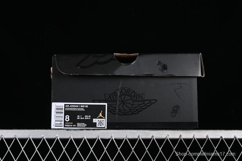 Nike Air Jordan 1 Mid Industrial Blue Basketball Shoes with Air Cushion - FN5215-141