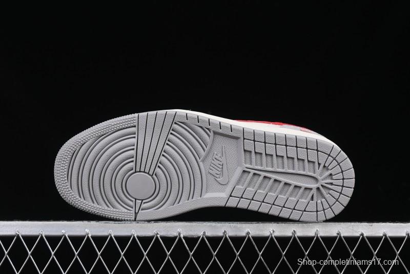 Nike Air Jordan 1 Low AJ1 Supreme Collaboration - White Grey Red Swoosh Retro Basketball Shoes - SJ9950-024