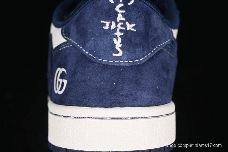 Nike Travis Scott x Fragment Design x Air Jordan 1 Low OG SP AJ1 Collaboration Sneakers - Prussian Blue - XS3086-006