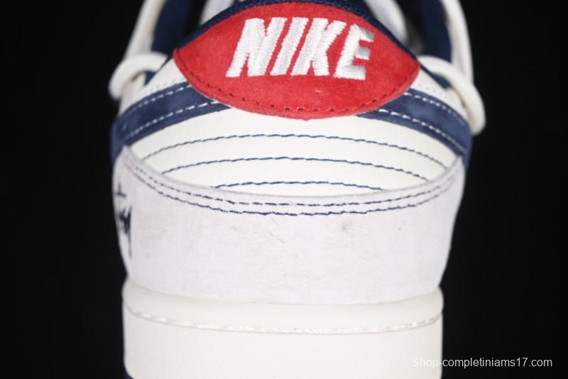 Nike SB Dunk Low Stussy Anniversary Edition High-End Custom Sneakers with Lace-Up Design in Grey White and Navy - YX5066-240