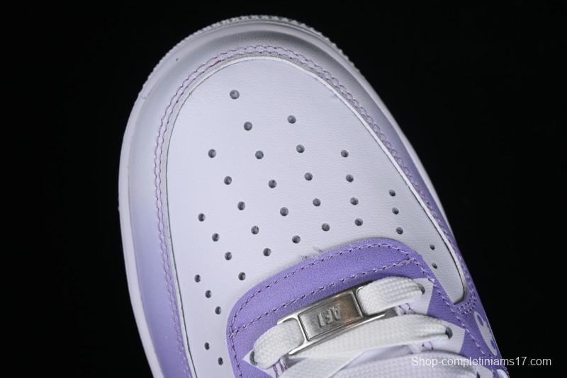 Nike Air Force 1 Low Witch Collaboration Custom Leather Sneakers with Gradient White-Purple and Skull Design - CW2288-111