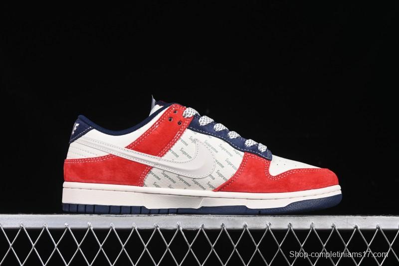 Nike SB Dunk Low Supreme Collaboration - China Red with 3D White Swoosh Anniversary Custom Low-Top Casual Sneakers - FC1688-209