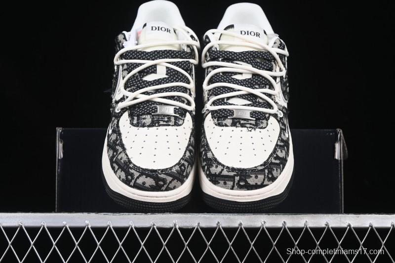 Nike Air Force 1 '07 Low Dior Collaboration Black Pattern Drawstring Casual Sneakers - SJ1198-106