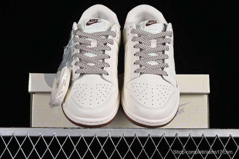 Nike SB Dunk Low LV Collaboration - Double Swoosh Beige Brown Anniversary High-End Custom Low-Top Casual Skate Shoes - XX2025-309