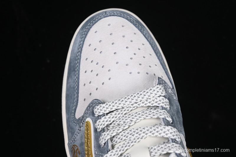 Nike Travis Scott x Fragment Design x Air Jordan 1 Low OG SP AJ1 Snake Year Limited Gold Snake Low-top Casual Sneakers - XZ2025-288