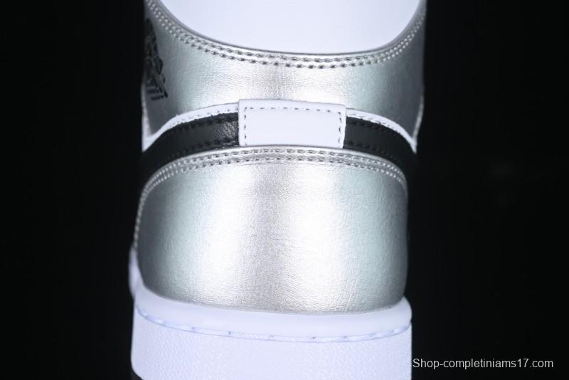 Nike Air Jordan 1 Mid AJ1 Basketball Shoes in Black White Silver - DQ8423-103