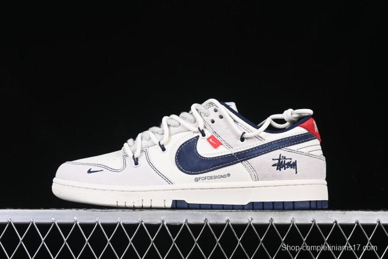 Nike SB Dunk Low Stussy Anniversary Edition High-End Custom Sneakers with Lace-Up Design in Grey White and Navy - YX5066-240