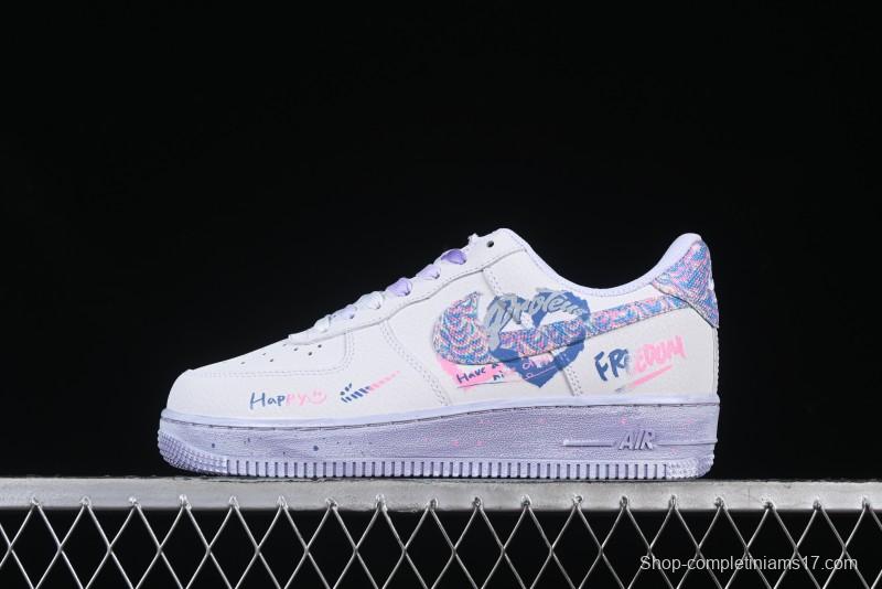 Nike Air Force 1 '07 Low Double Hearts Casual Sneakers with Hand-Drawn Anime Doodle and Pink Blue Hearts - CZ0377-002