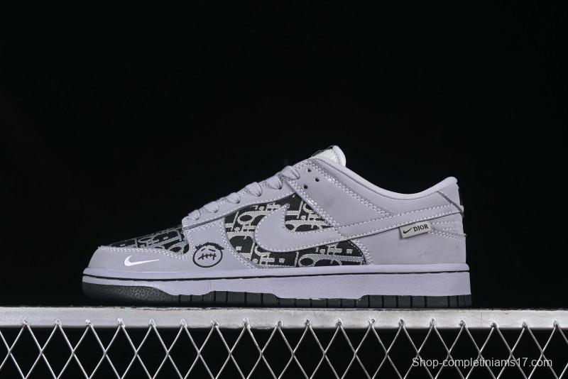 Nike SB Dunk Low Dior x TS Triple Collaboration Canvas Grey Check Anniversary High-End Custom Low-Top Casual Sneakers - KK1333-029