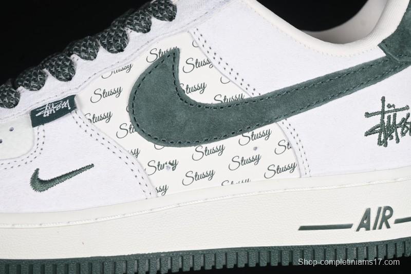 Nike Air Force 1 '07 Low Stussy Collaboration Green Suede Swoosh Low-Top Casual Sneakers - CH6336-511