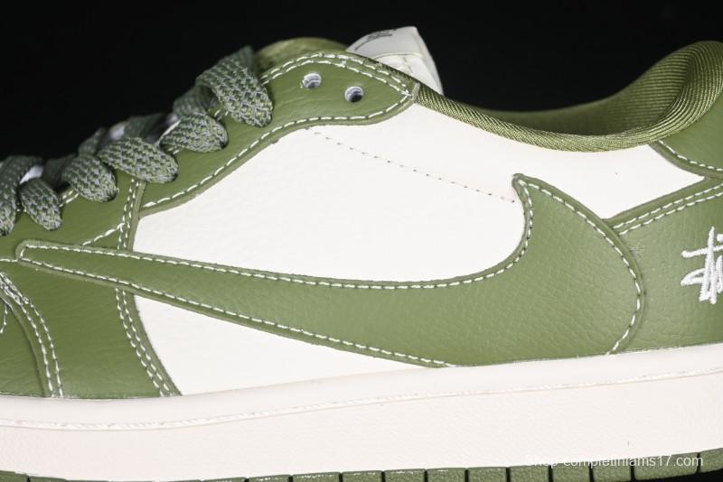Nike Travis Scott x Fragment Design x Air Jordan 1 Low OG SP AJ1 Stussy Collaboration Bamboo Green Low-Top Casual Sneakers - BB1199-201