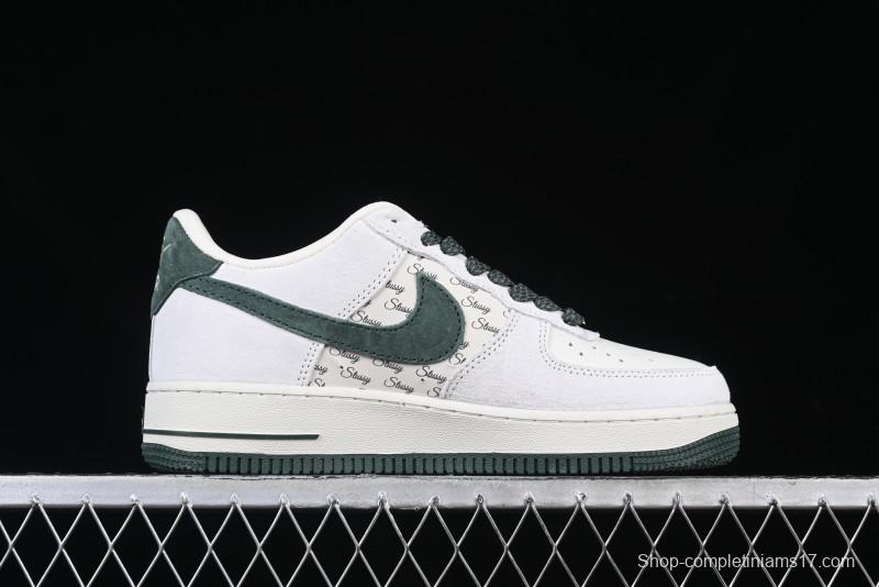 Nike Air Force 1 '07 Low Stussy Collaboration Green Suede Swoosh Low-Top Casual Sneakers - CH6336-511