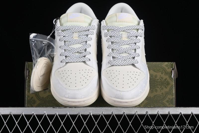 Nike SB Dunk Low Gucci Collaboration - Silver White Pattern Anniversary High-End Custom Low-Top Casual Sneakers BB9676-312