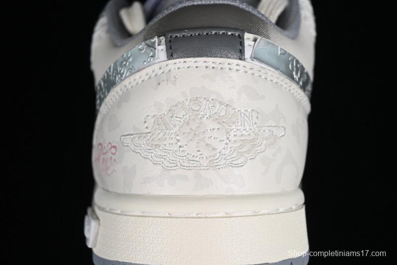Nike Air Jordan 1 Low AJ1 Panda Prank Modern Gray Floral Low-Top Casual Sneakers - 553560-053