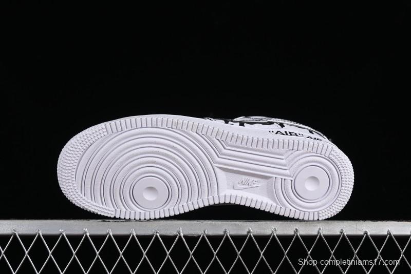 Nike Air Force 1 '07 Low Casual Sneakers with Black and White Hand-Drawn Manga Design - CW2288-811
