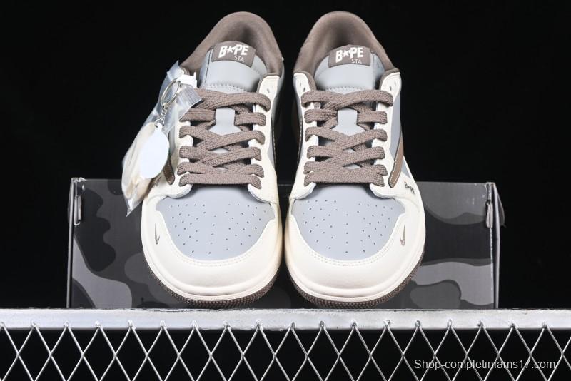 Nike Travis Scott x Fragment Design x Air Jordan 1 Low OG SP AJ1 Bape Collaboration Tea Brown Low-Top Casual Sneakers - BB6511-627