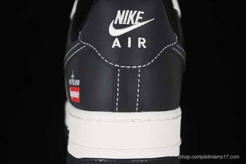Nike Air Force 1 '07 Low Stone Island x Supreme Collaboration Beige Black Patchwork Low-Top Casual Sneakers - HH7518-042