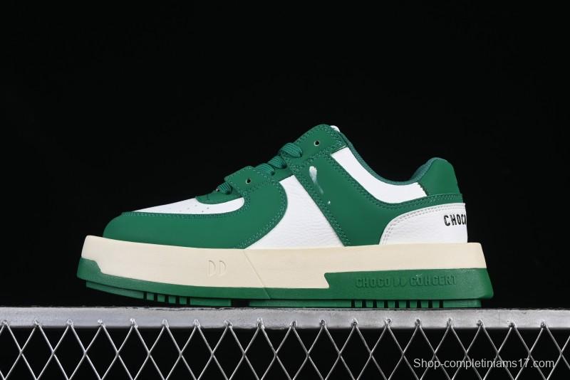 Choco Concert Leather Round Square Asymmetric Fashion Sneakers White Green - AJE5
