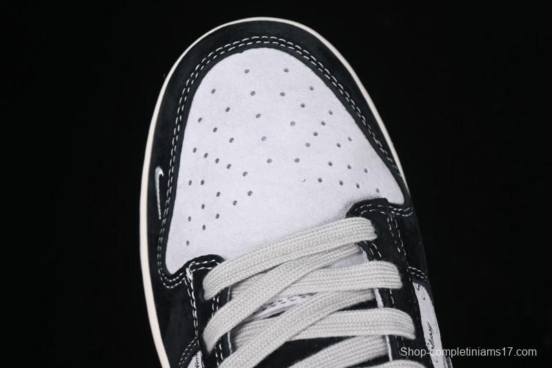 Nike SB Dunk Low Stussy Collaboration - Black Grey Pig Leather Anniversary Custom Edition Low-Top Casual Sneakers - XX3168-008