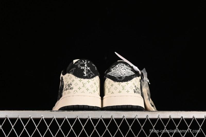 Nike Air Jordan 1 Low OG SP Travis Scott x Fragment Design Black Denim Print Casual Sneakers - SJ2068-005