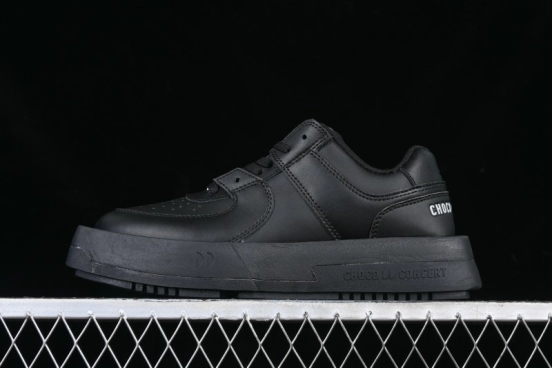 Choco Concert Leather Round Square Asymmetric Fashion Sneakers Black - AJE5