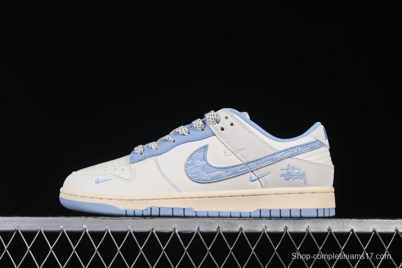 Nike SB Dunk Low Stussy Collaboration Light Blue Shadow Swoosh Anniversary Custom Low-Top Casual Skate Shoes - XS6089-503