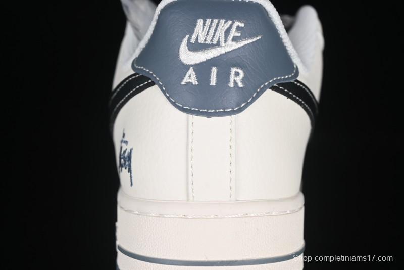 Nike Air Force 1 '07 Low Stussy Collaboration Grey Base Black Swoosh Casual Sneakers - XZ6188-761