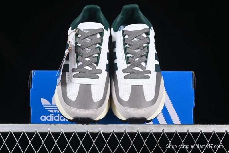 Adidas Retro-Inspired Sneakers - White, Grey & Green with Boost Sole