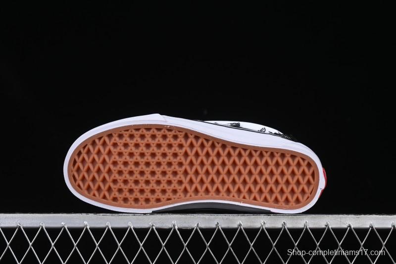 Vans Old Skool Distressed Black Canvas Sneakers with Orange Accents