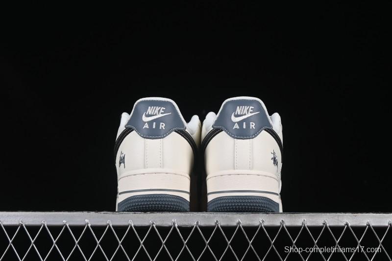 Nike Air Force 1 '07 Low Stussy Collaboration Grey Base Black Swoosh Casual Sneakers - XZ6188-761