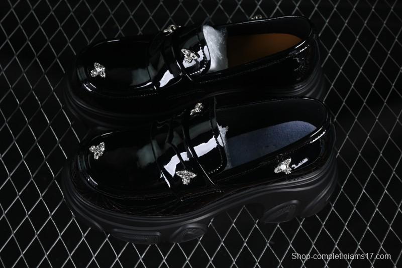 Black Patent Chunky Platform Loafers with Metal Embellishments