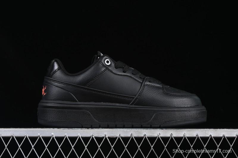 NY Yankees Black Leather Sneakers – Bold Orange Logo Edition