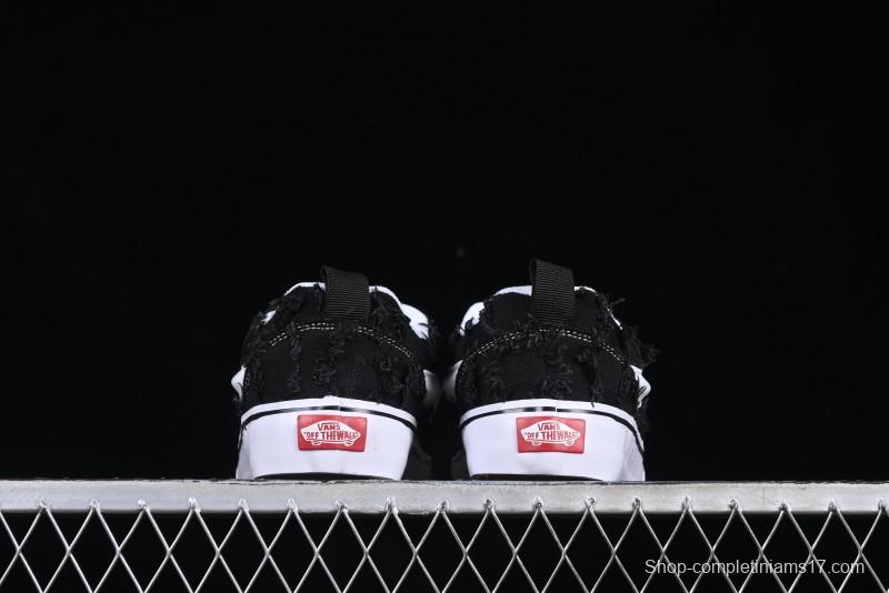 Vans Old Skool Distressed Black Canvas Sneakers with Orange Accents