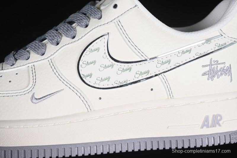 Nike Air Force 1 '07 Low Stussy Collaboration Grey Swoosh Casual Sneakers - HH7518-041