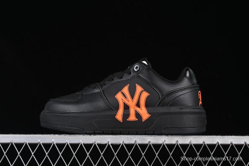 NY Yankees Black Leather Sneakers with Bold Orange Logo