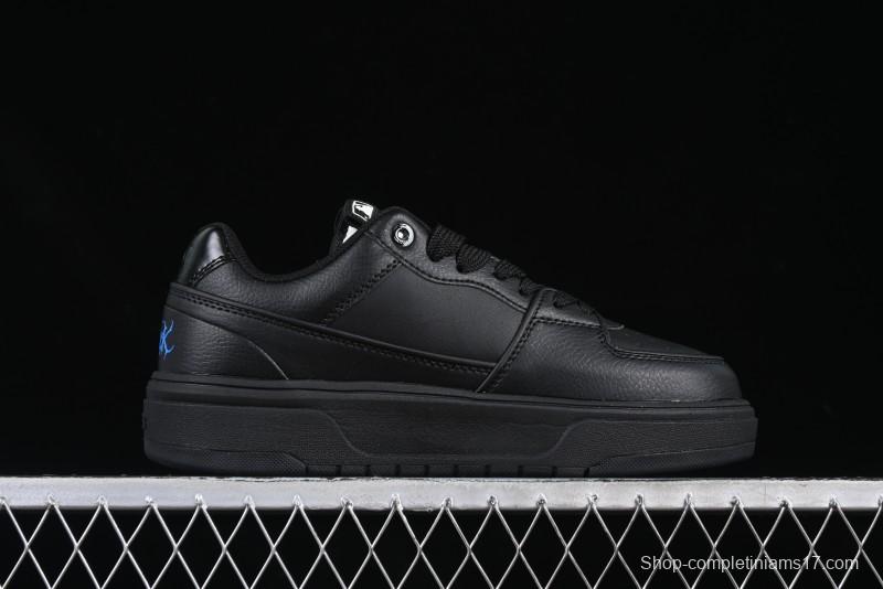 NY Yankees Black Leather Sneakers with Bold Blue Logo