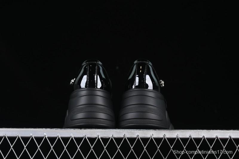 Black Patent Chunky Platform Loafers with Metal Embellishments