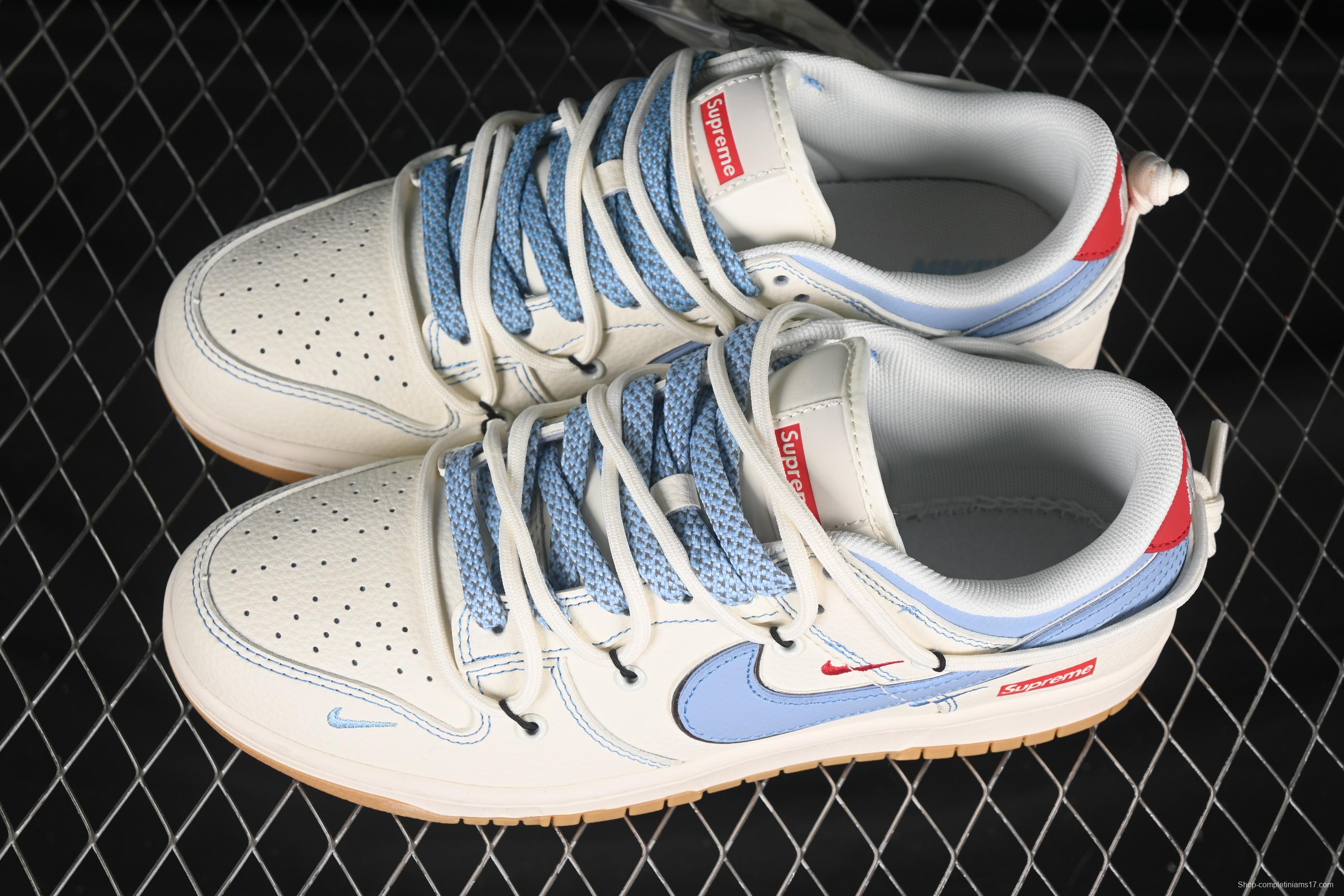 Nike SB Dunk Low Sup Series Strap White with Blue Swoosh Anniversary Customized Low-Top Skate Shoes - FC1688-216